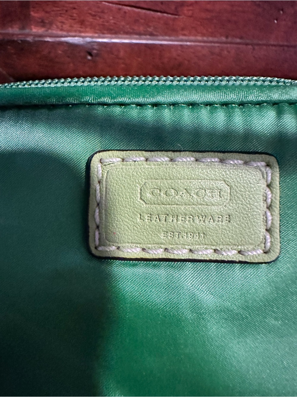 *stained* Satin COACH Wristlet - GREEN Women Bags - Picture 6 of 8